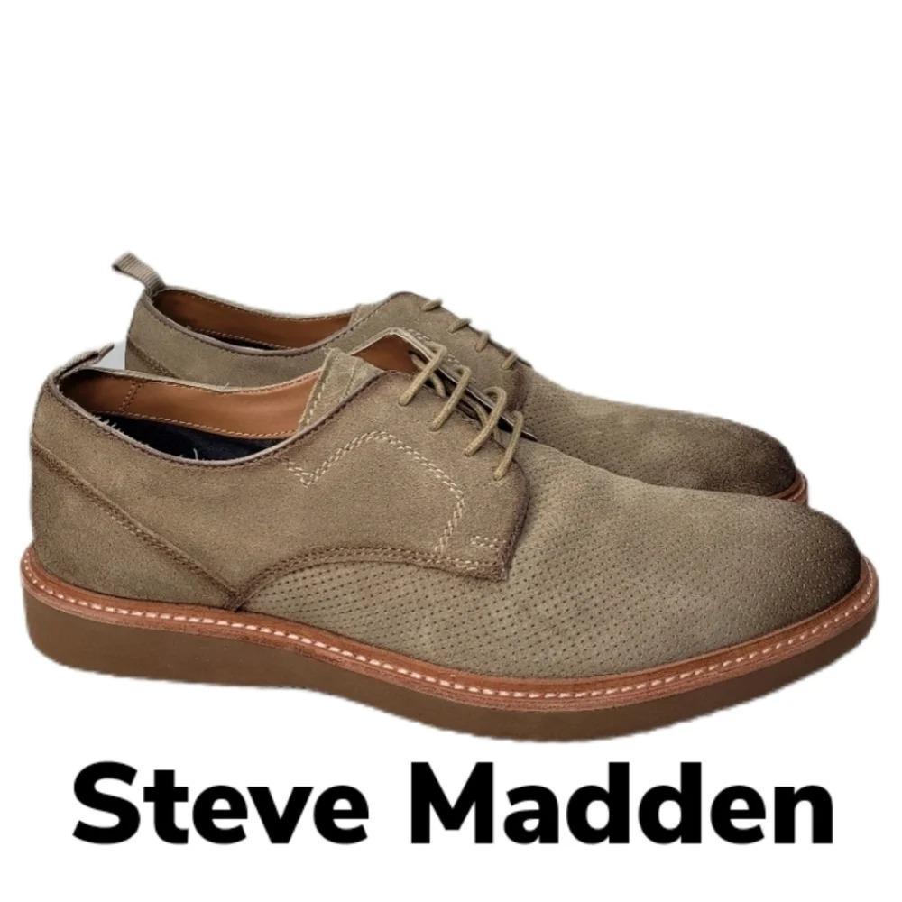 Steve Madden Mens Voyagee Beige Suede Burnish Oxfords Sz 13D Extra Light
